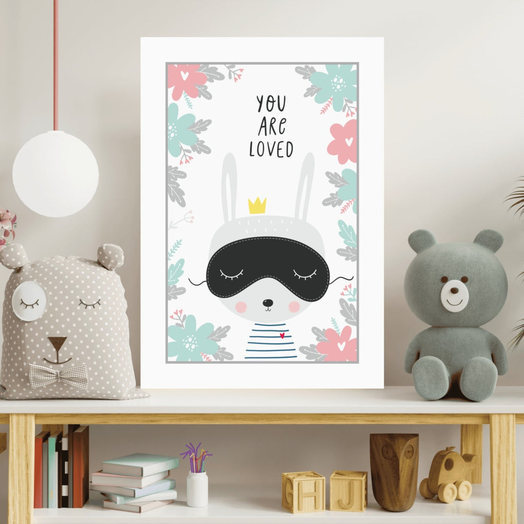 Sleep Mask Bunny in Floral Border Aluminum Print