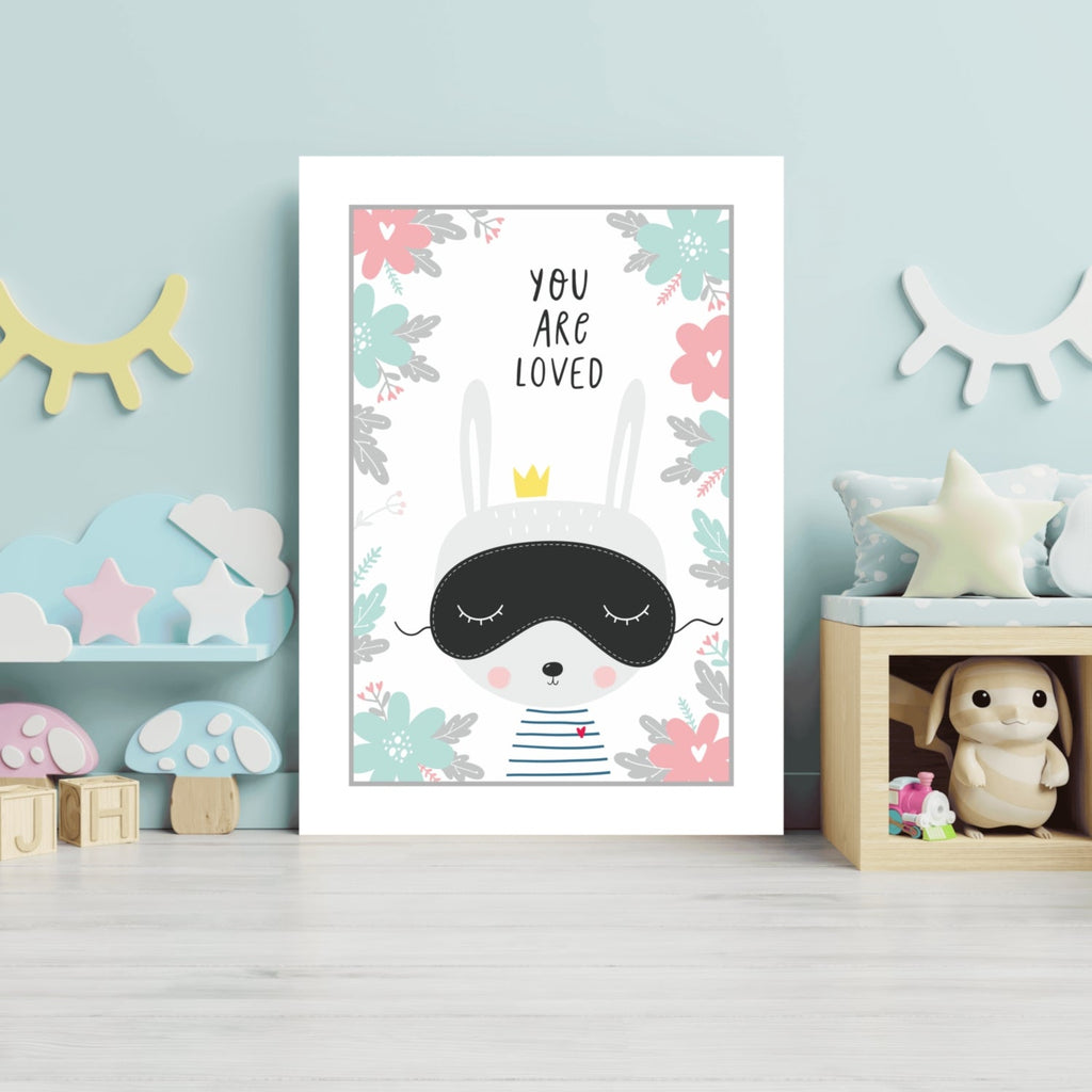 Sleep Mask Bunny in Floral Border Aluminum Print