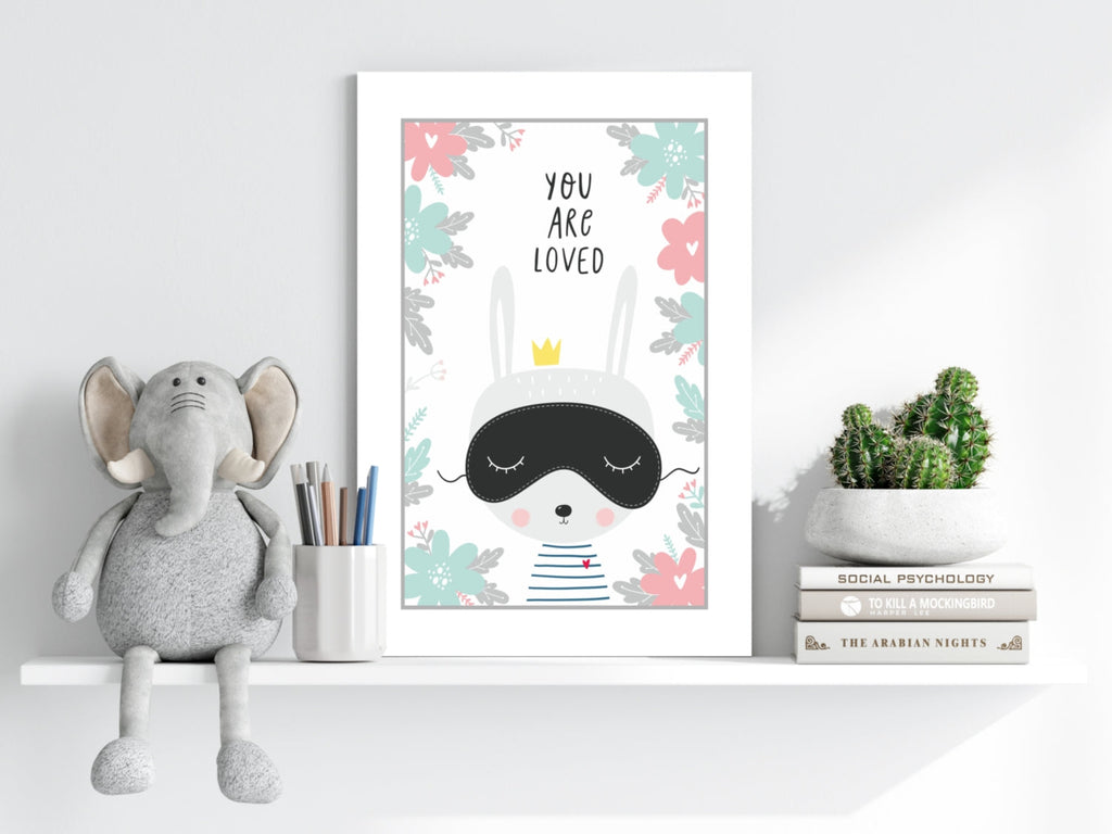 Sleep Mask Bunny in Floral Border Aluminum Print
