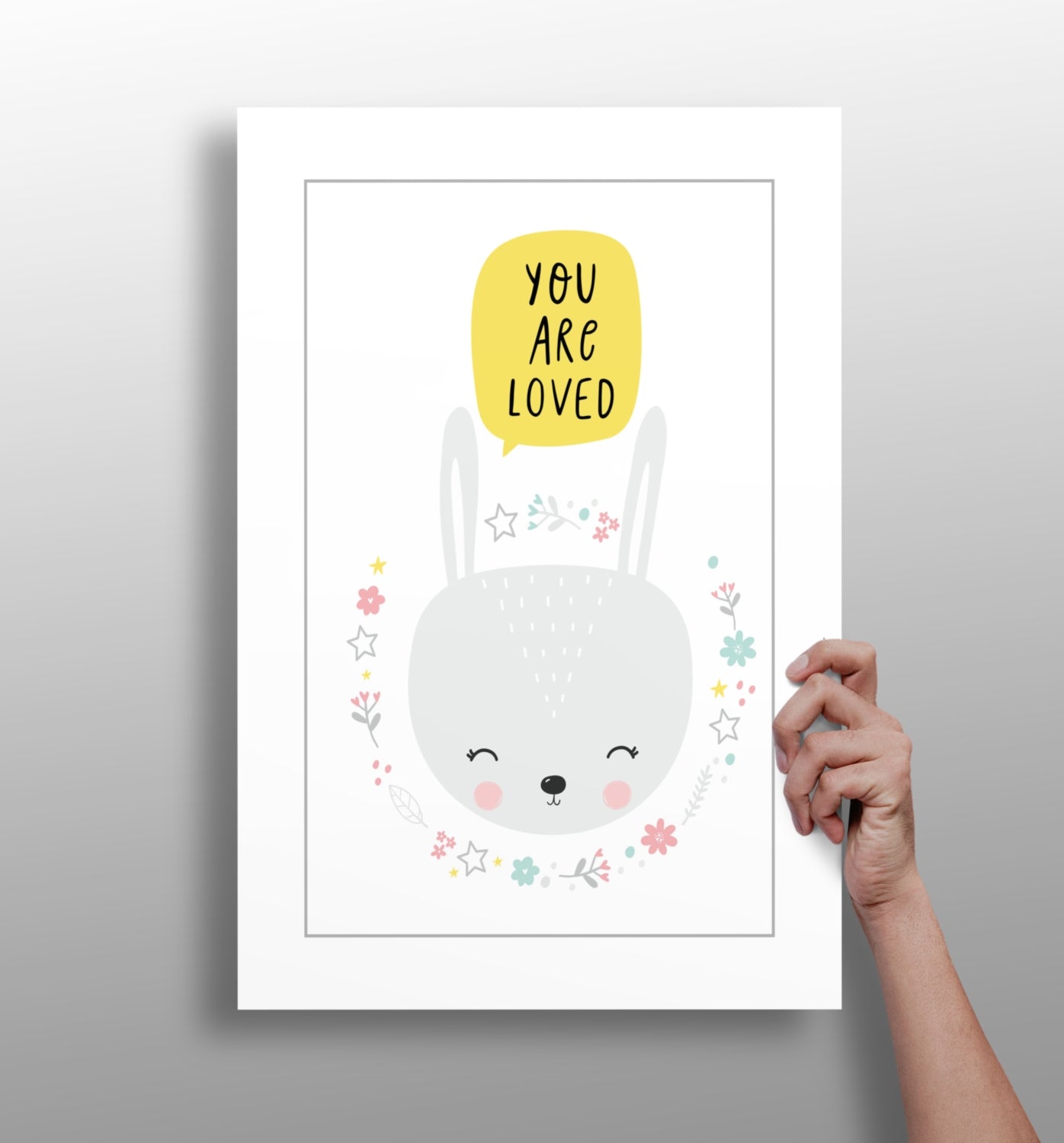 Bunny With Flower Wreath and Stars Aluminum Print
