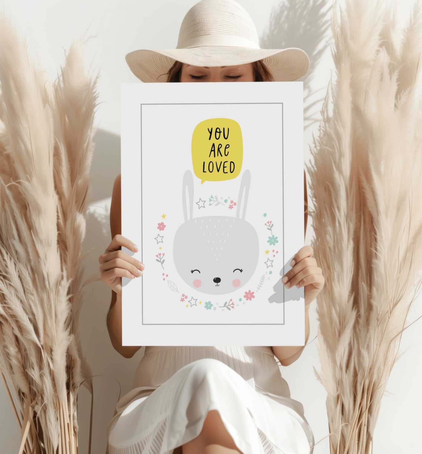 Bunny With Flower Wreath and Stars Aluminum Print