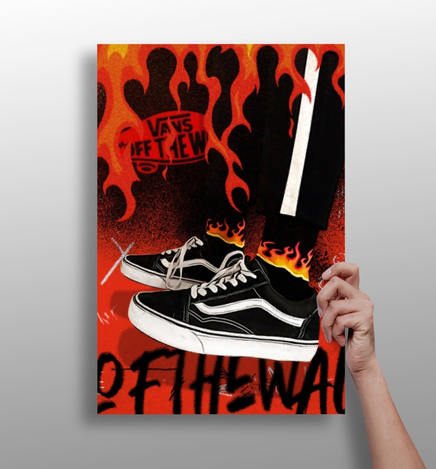 Flame Backdrop Black Skate Sneakers Aluminum Print