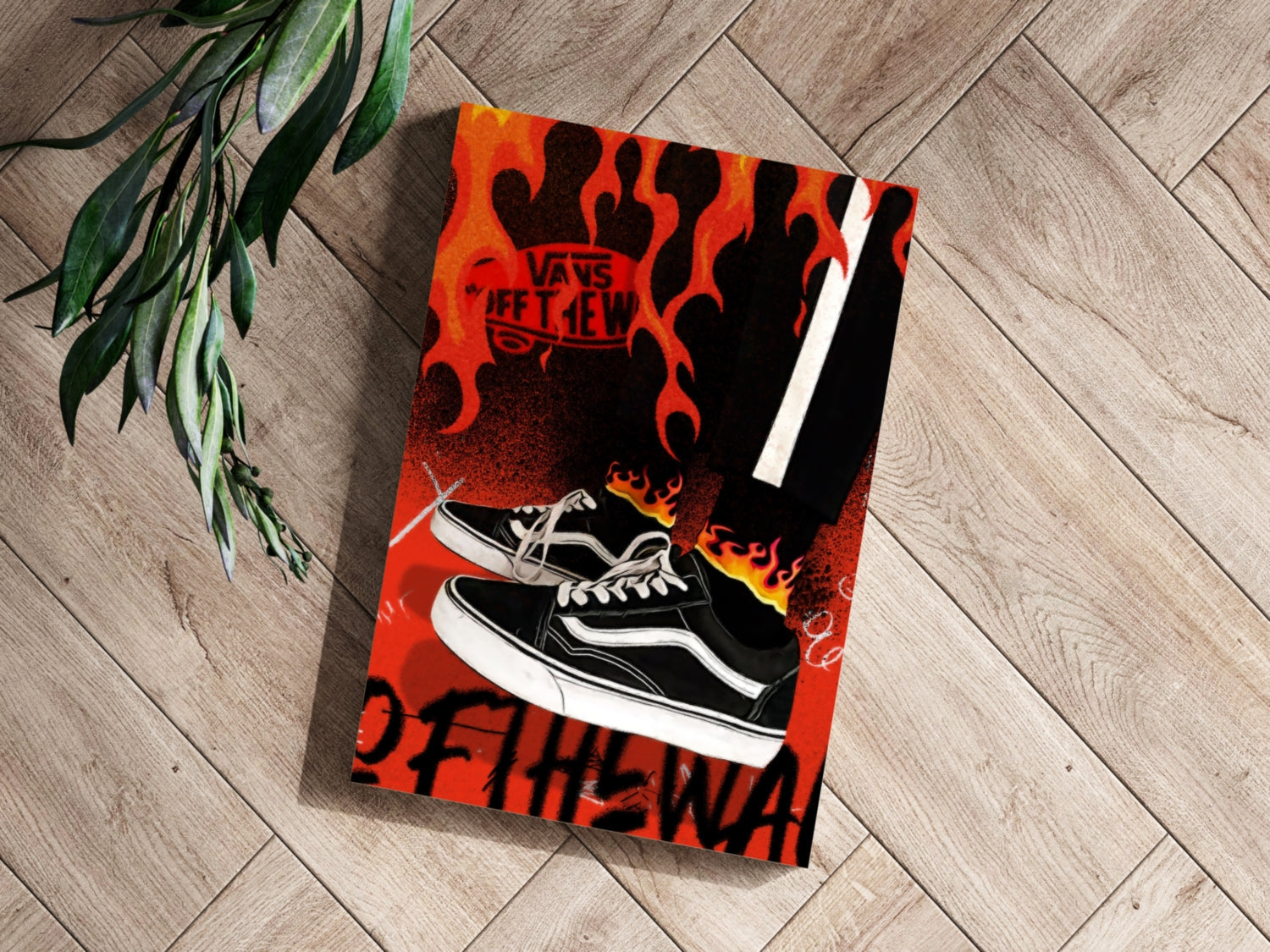Flame Backdrop Black Skate Sneakers Aluminum Print