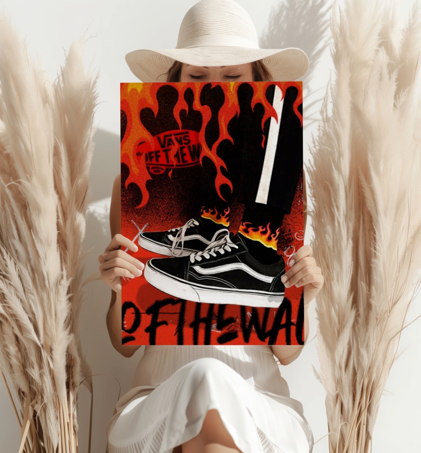 Flame Backdrop Black Skate Sneakers Aluminum Print
