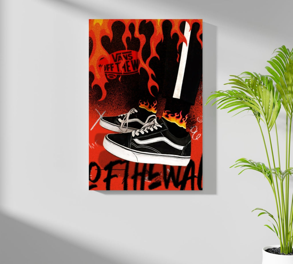 Flame Backdrop Black Skate Sneakers Aluminum Print