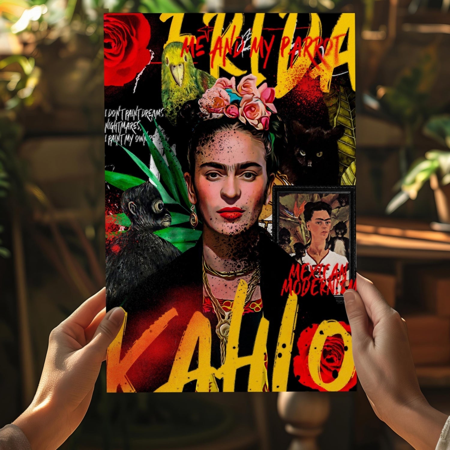 Frida Kahlo Red Rose Collage Poster Aluminum Print