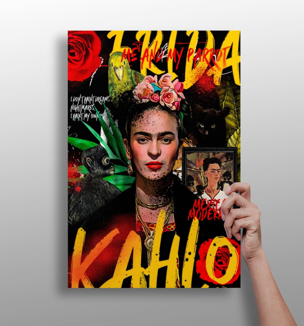Frida Kahlo Red Rose Collage Poster Aluminum Print