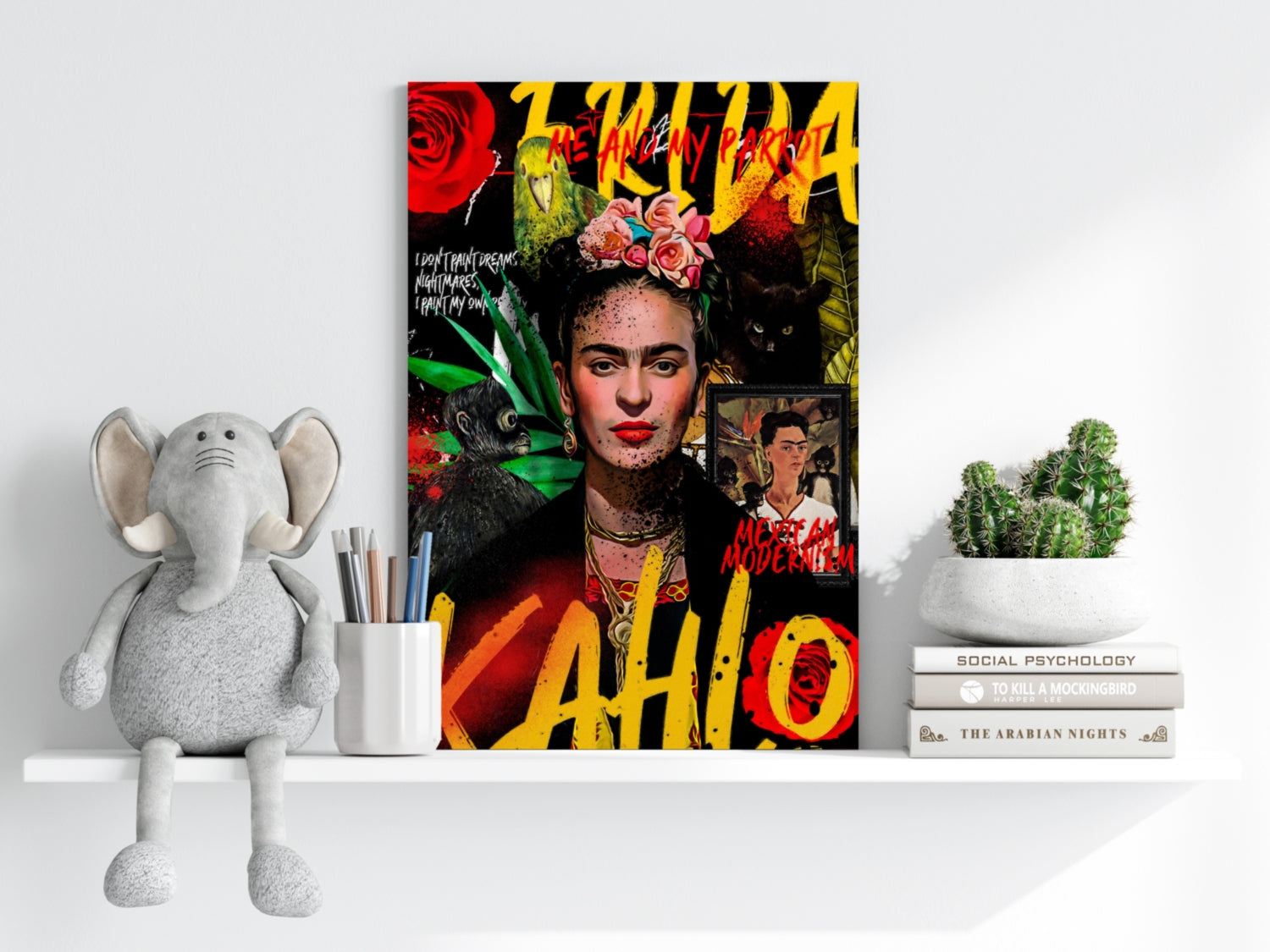 Frida Kahlo Red Rose Collage Poster Aluminum Print