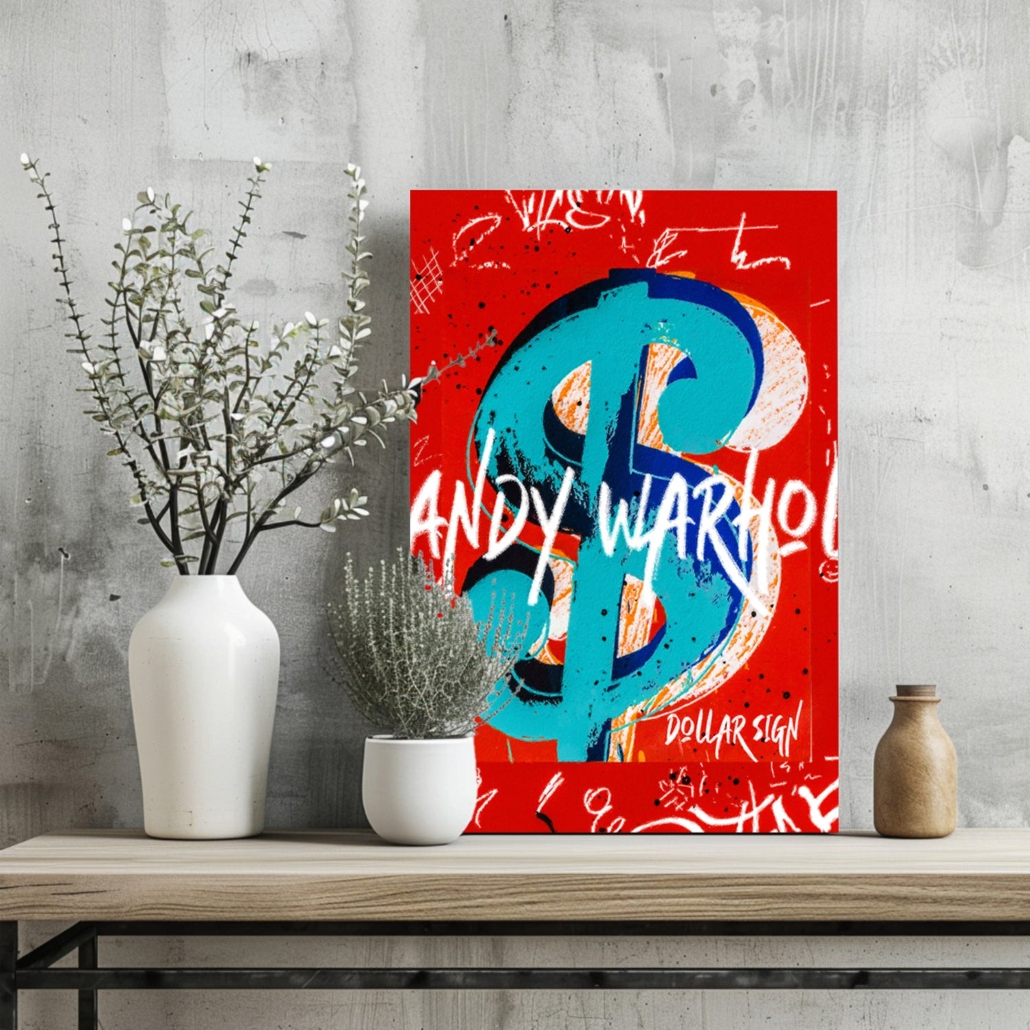 Teal Dollar Sign Red Aluminum Print