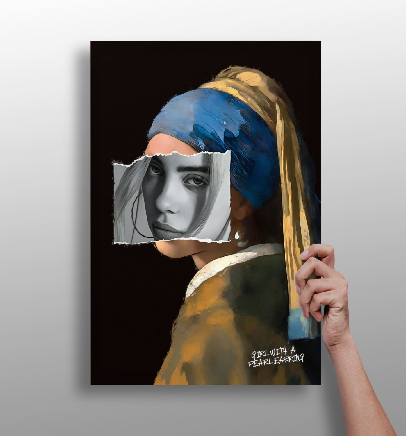 Girl With Pearl Earrings Torn Face Collage Aluminum Print