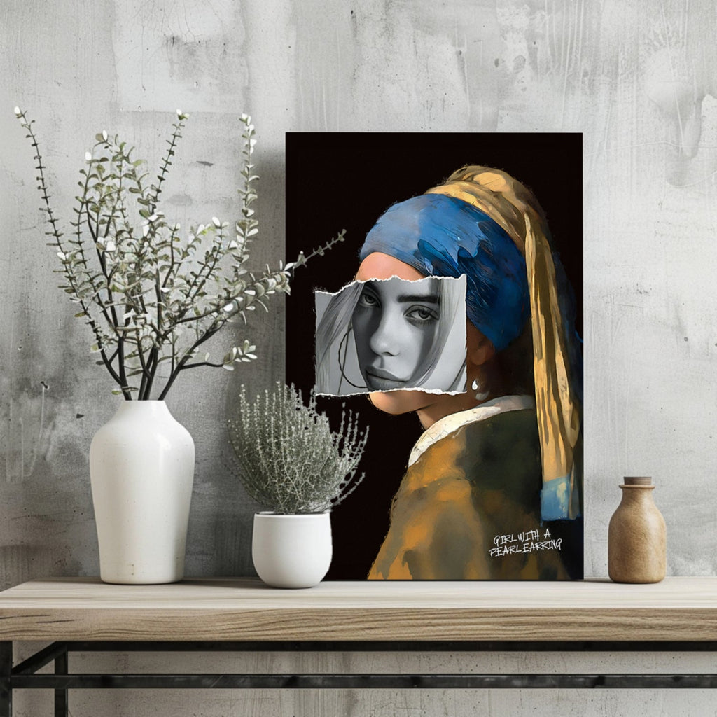 Girl With Pearl Earrings Torn Face Collage Aluminum Print