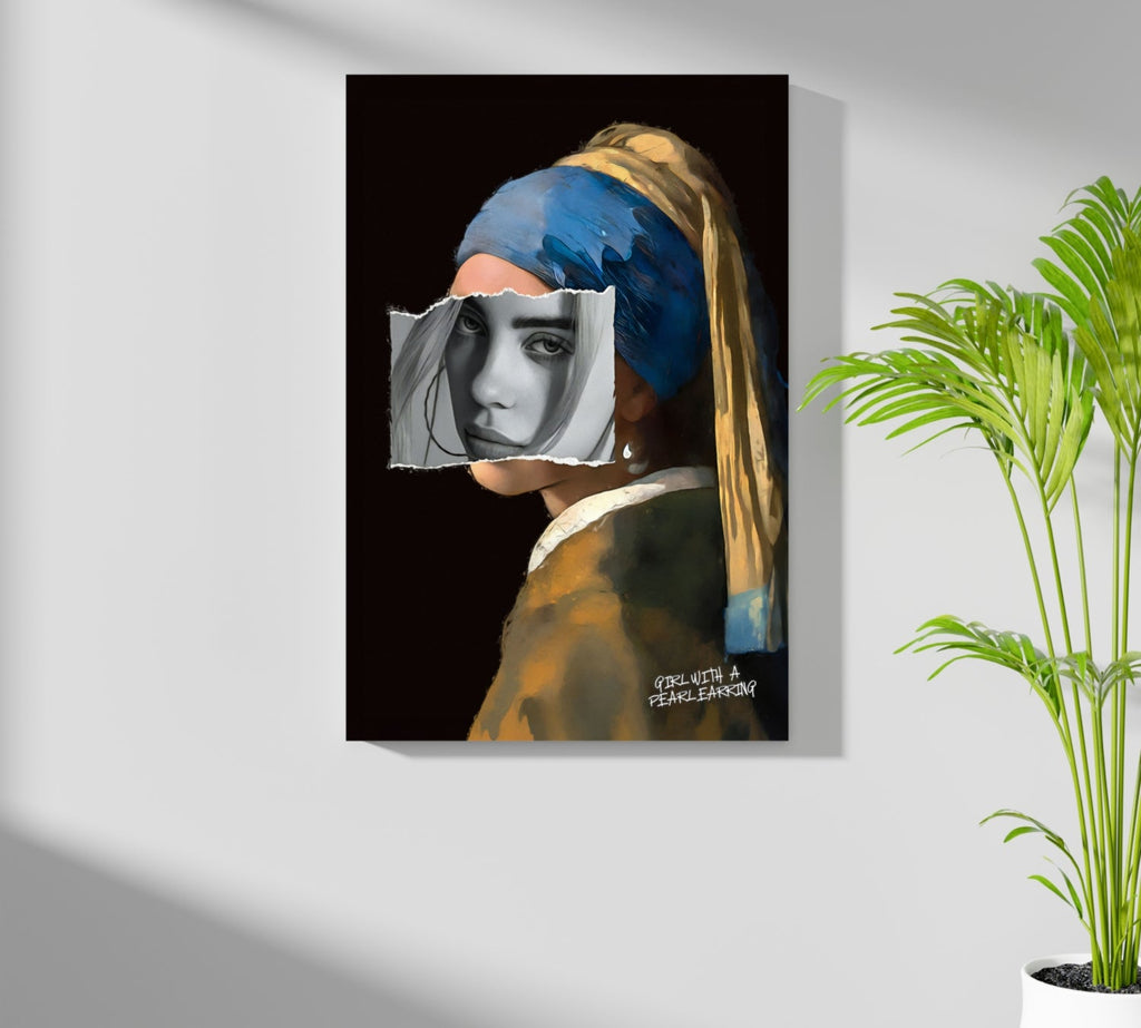 Girl With Pearl Earrings Torn Face Collage Aluminum Print