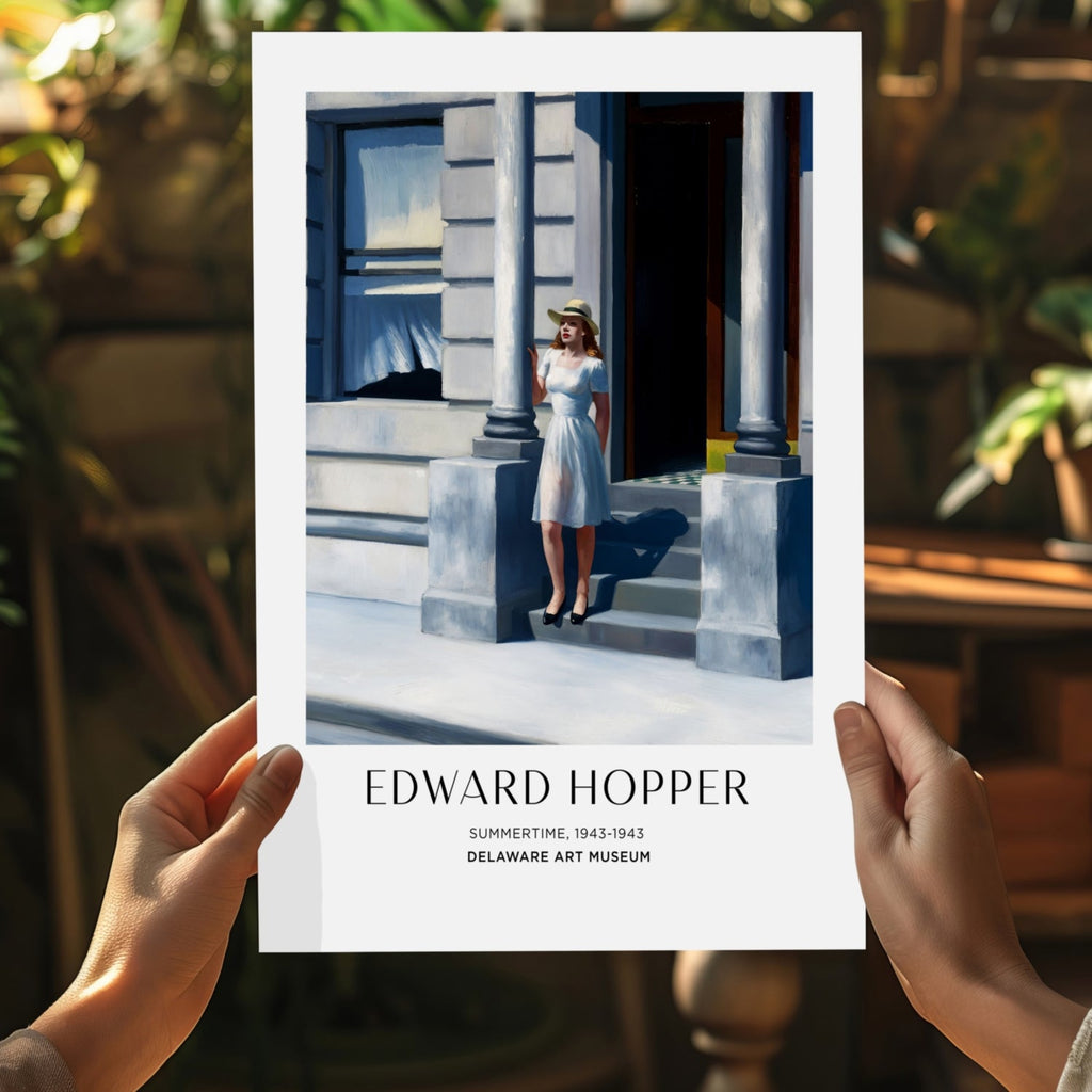 Woman in White Dress on Steps Aluminum Print
