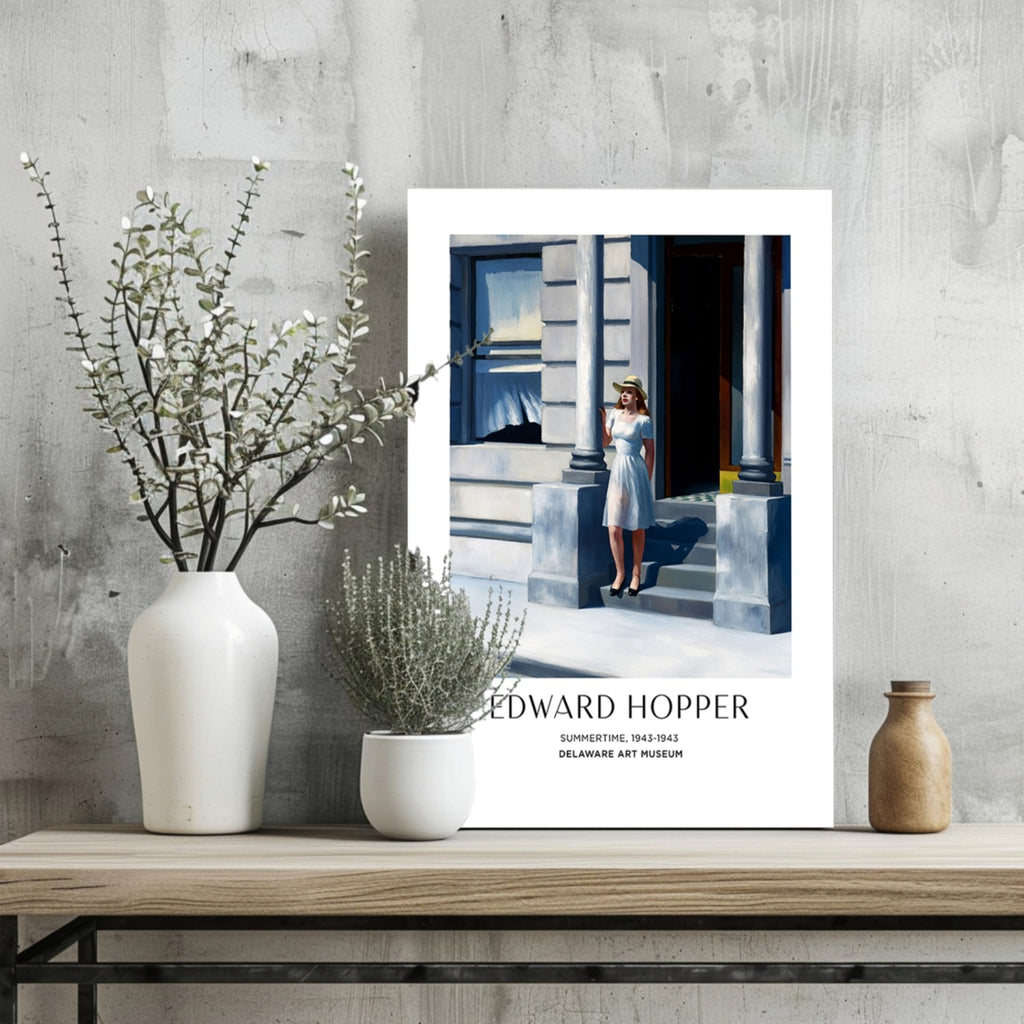 Woman in White Dress on Steps Aluminum Print