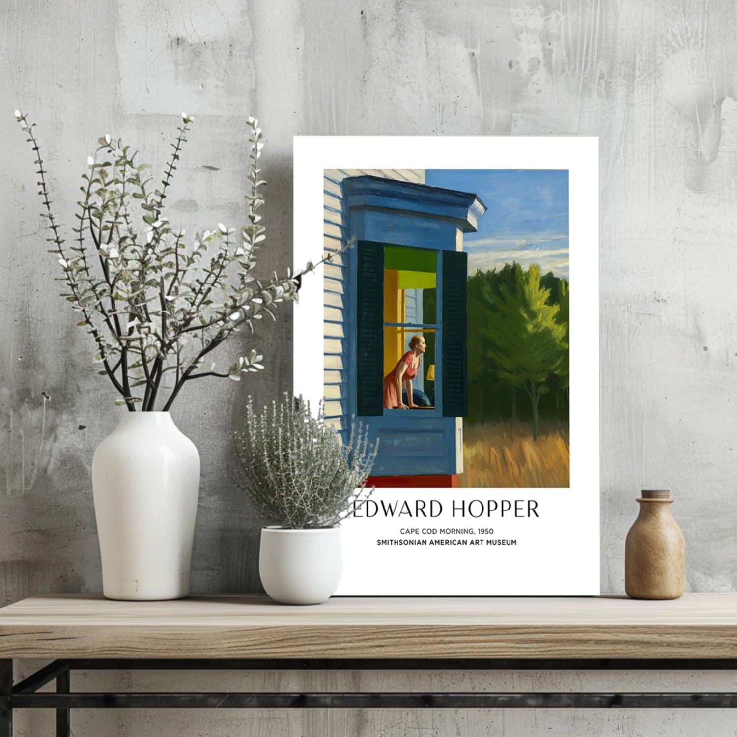 Woman at Blue Cottage Window Aluminum Print