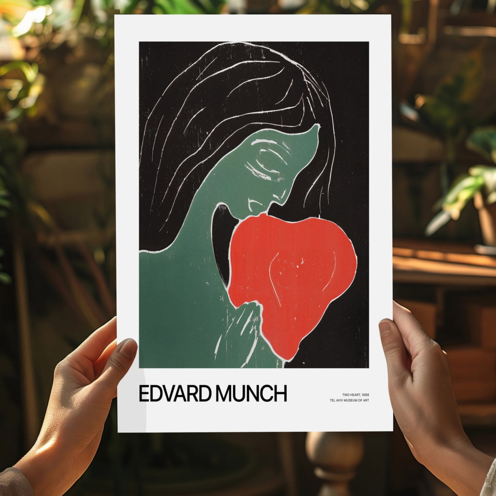 Munch Green Figure Holding Red Heart Aluminum Print