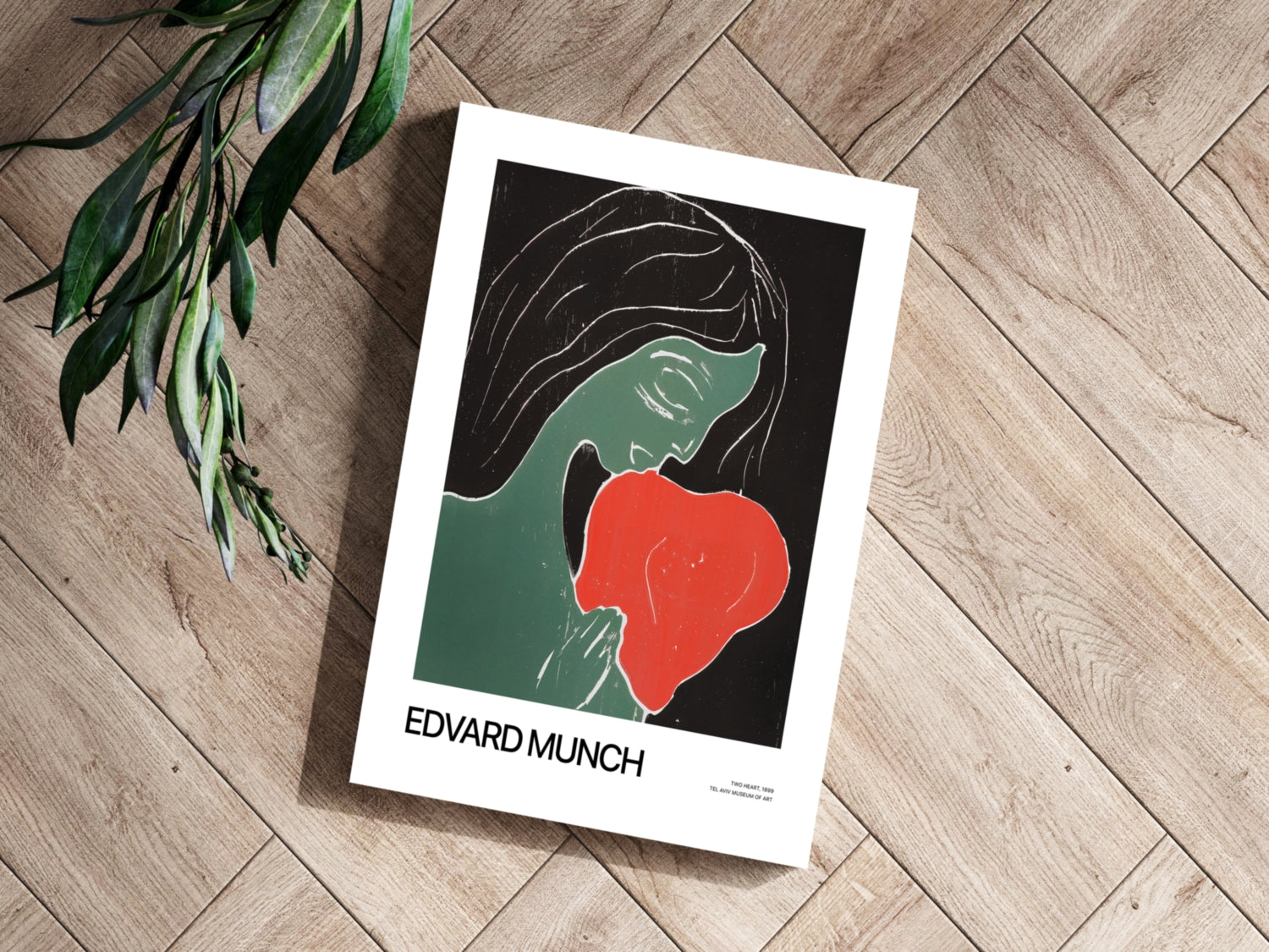 Munch Green Figure Holding Red Heart Aluminum Print