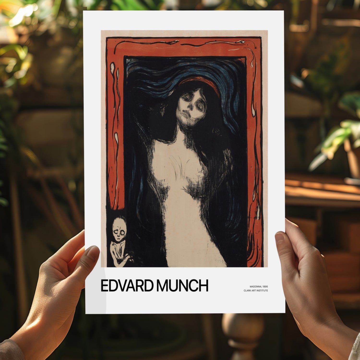 Munch Red Border Dark Haired Woman Aluminum Print