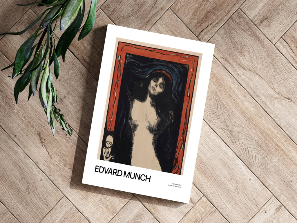 Munch Red Border Dark Haired Woman Aluminum Print
