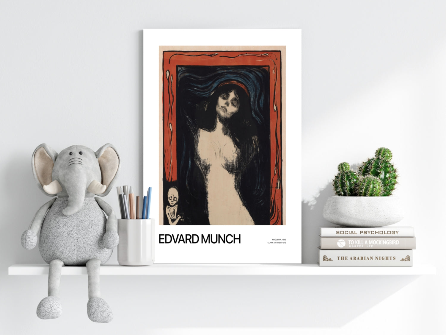 Munch Red Border Dark Haired Woman Aluminum Print