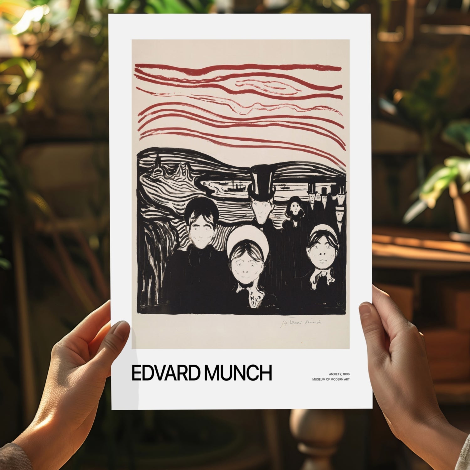 Munch Crimson Sky Anxious Crowd Aluminum Print
