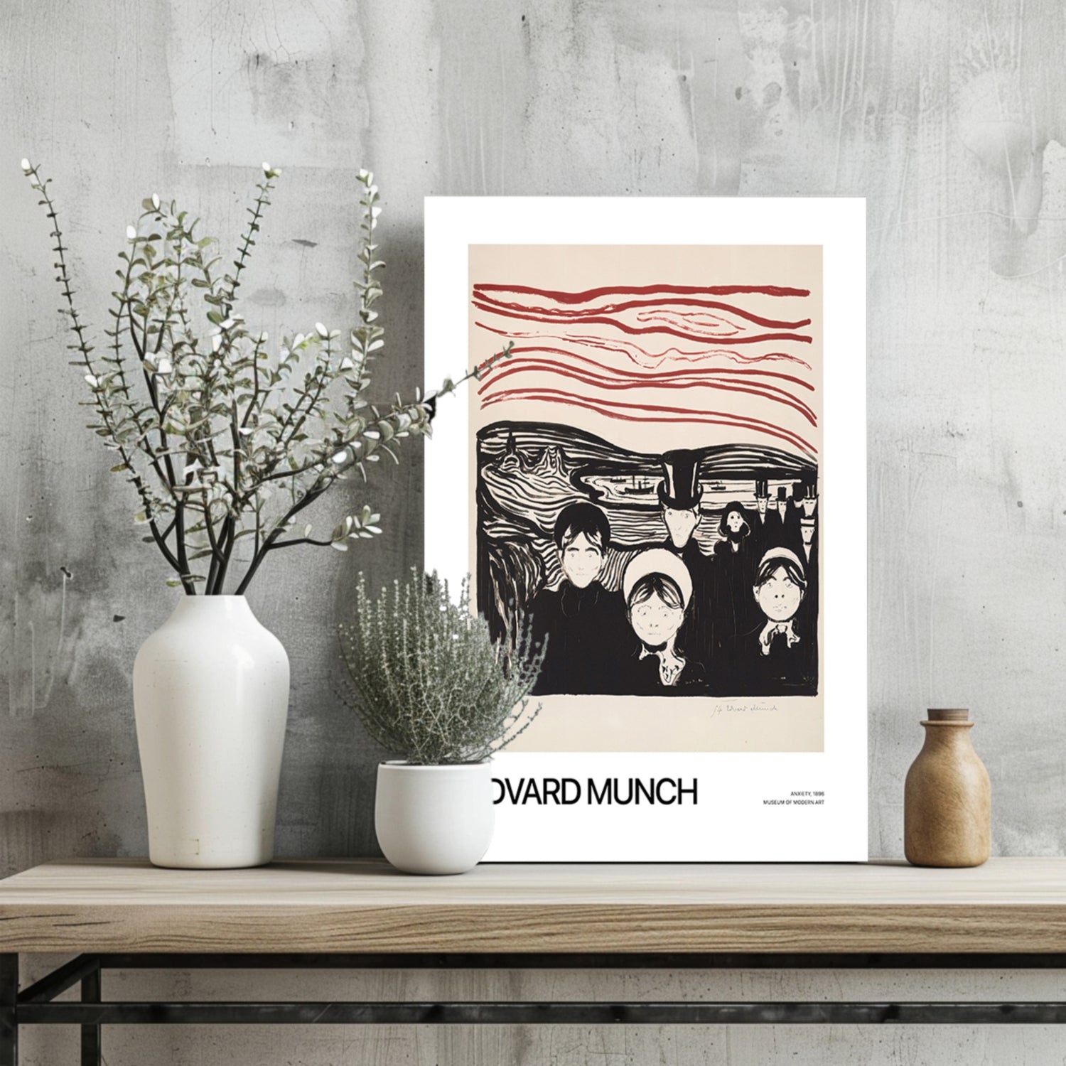 Munch Crimson Sky Anxious Crowd Aluminum Print