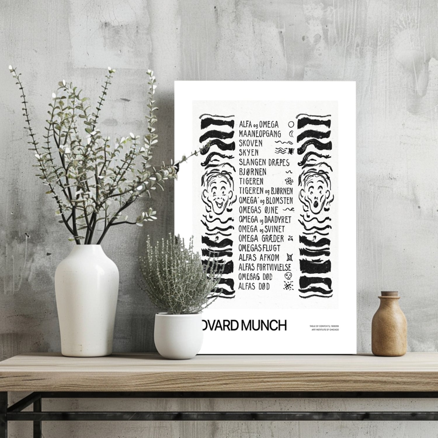 Munch Nordic Word List Sketch Faces Aluminum Print