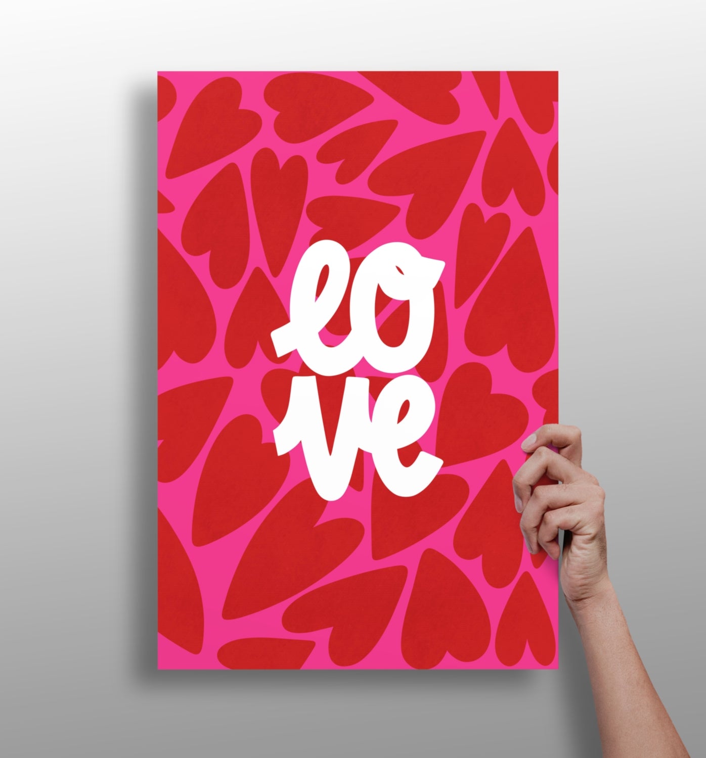Red Hearts Pink Bold Love Typography Aluminum Print