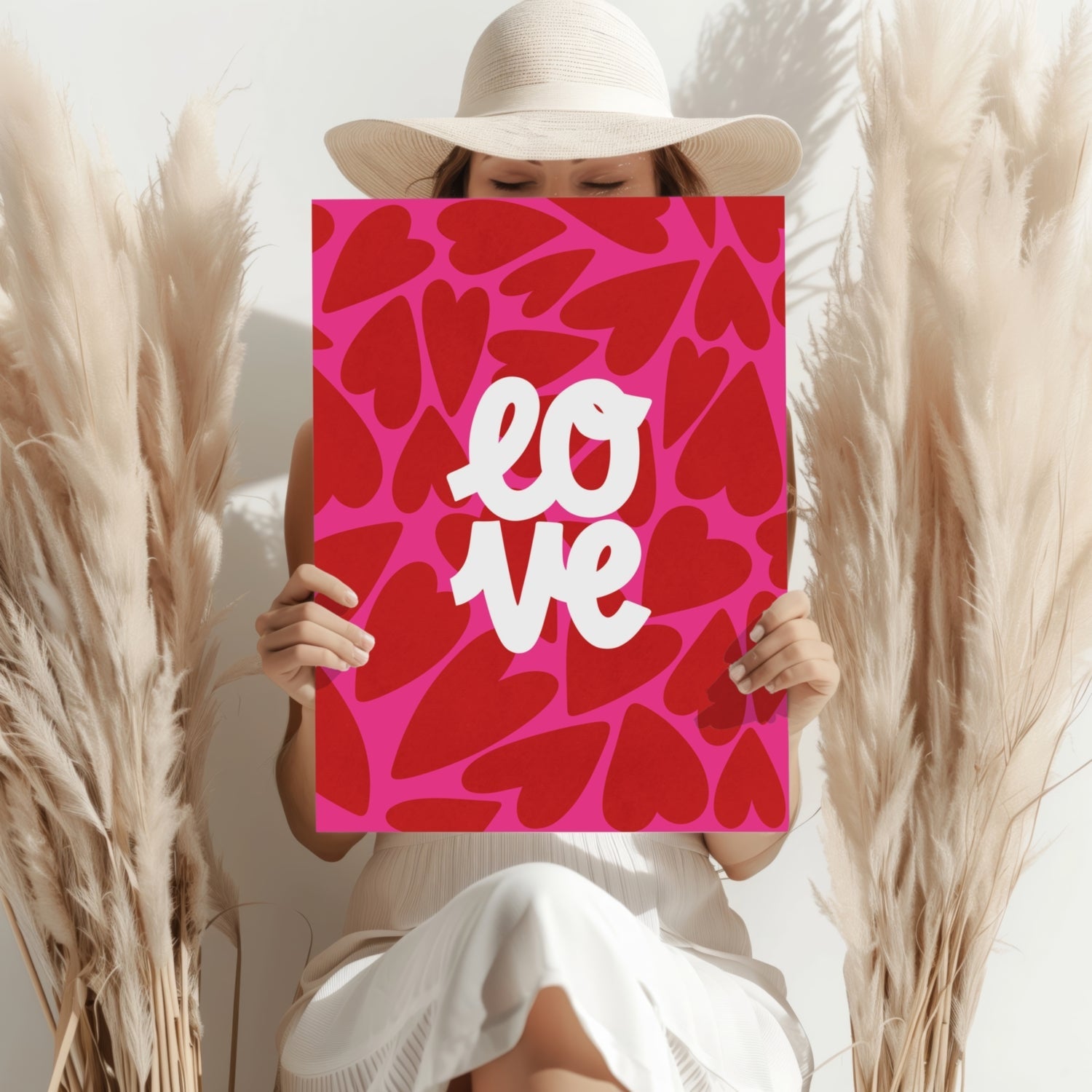 Red Hearts Pink Bold Love Typography Aluminum Print