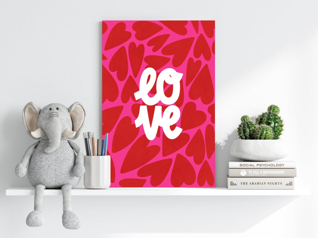 Red Hearts Pink Bold Love Typography Aluminum Print