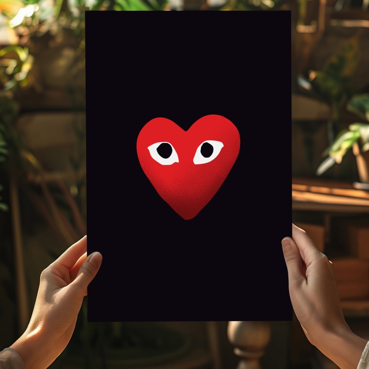 Red Heart With Eyes on Black Aluminum Print