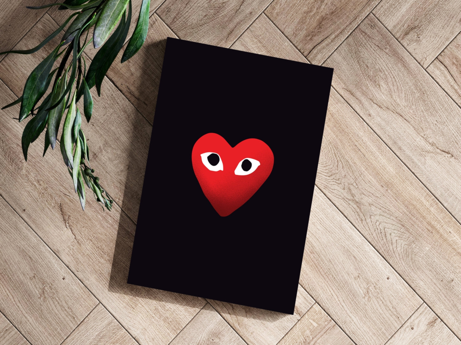 Red Heart With Eyes on Black Aluminum Print