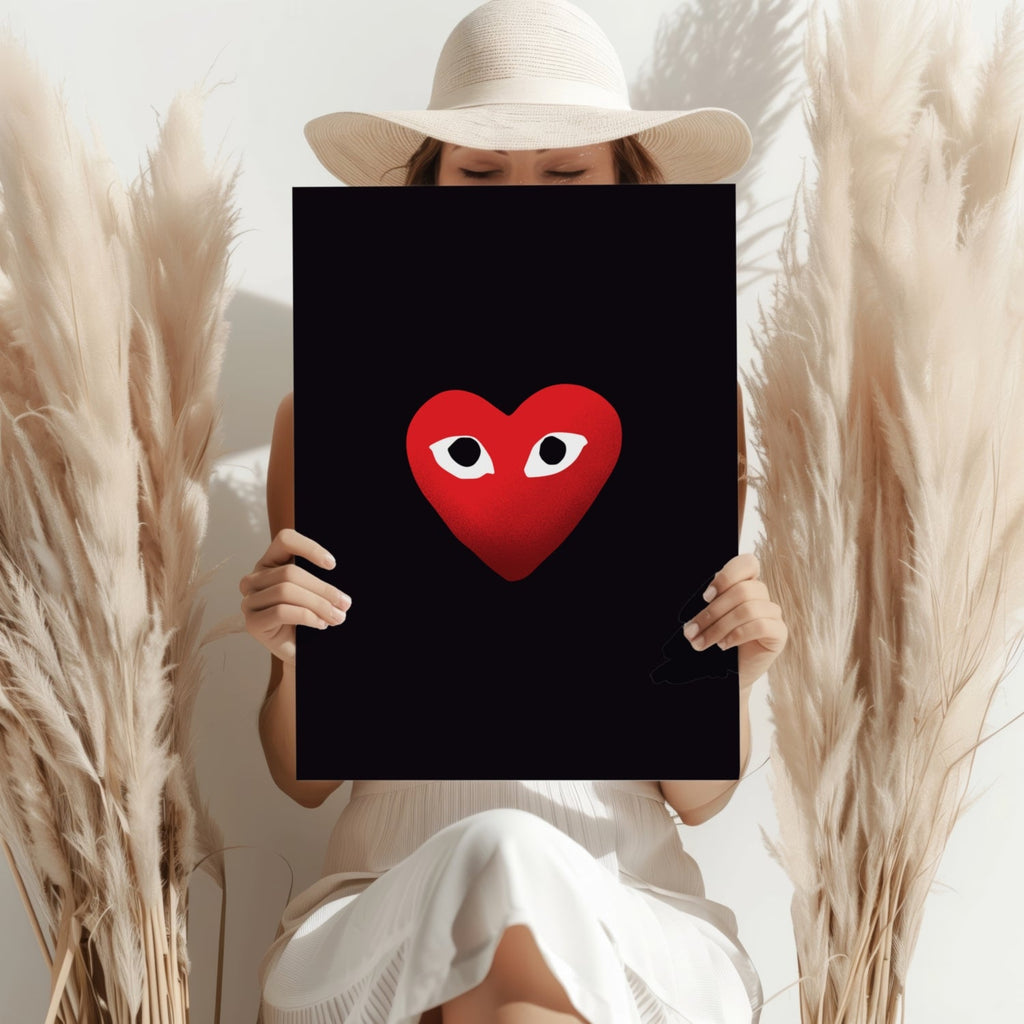 Red Heart With Eyes on Black Aluminum Print