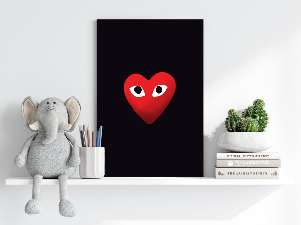 Red Heart With Eyes on Black Aluminum Print