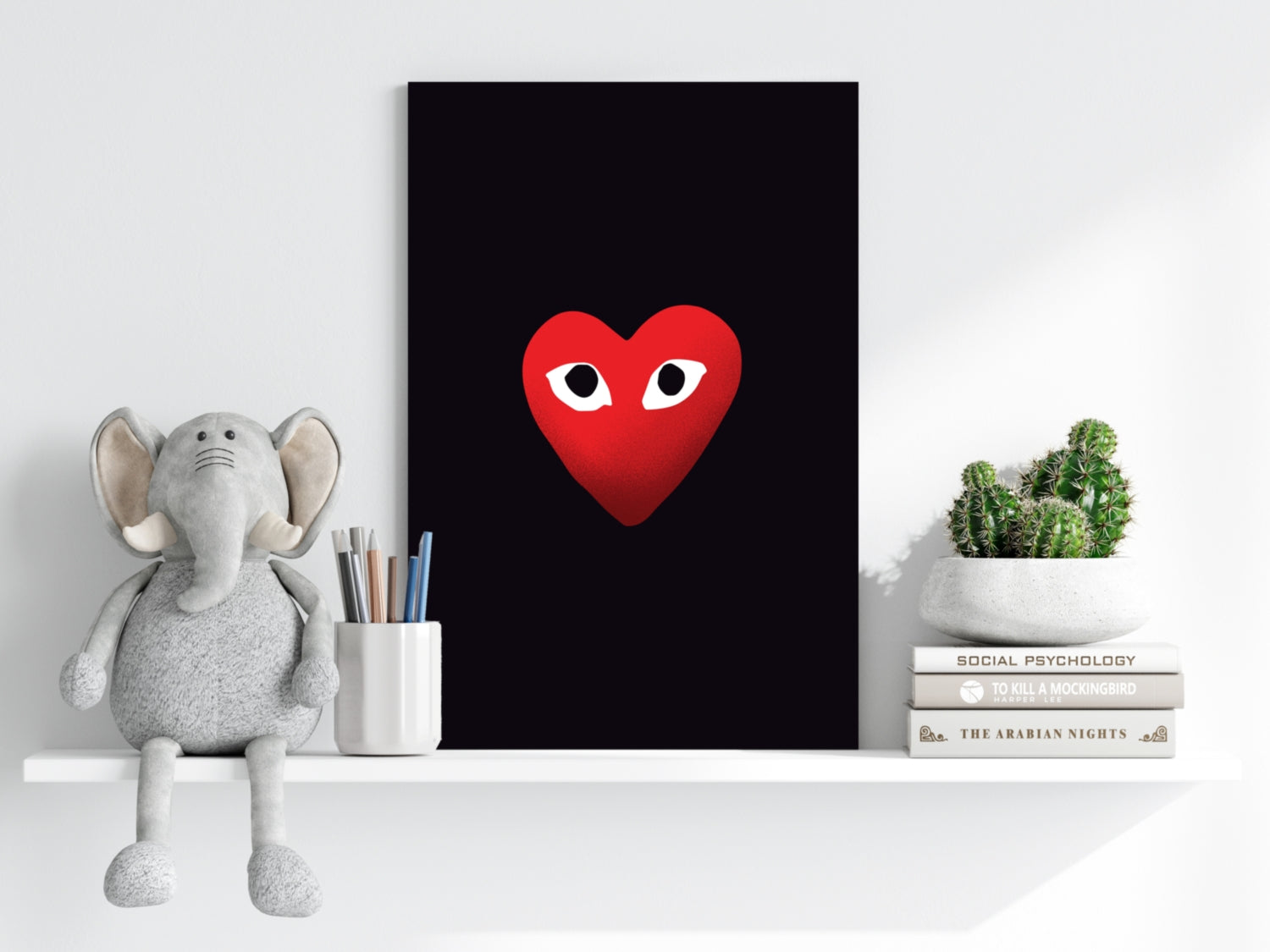 Red Heart With Eyes on Black Aluminum Print
