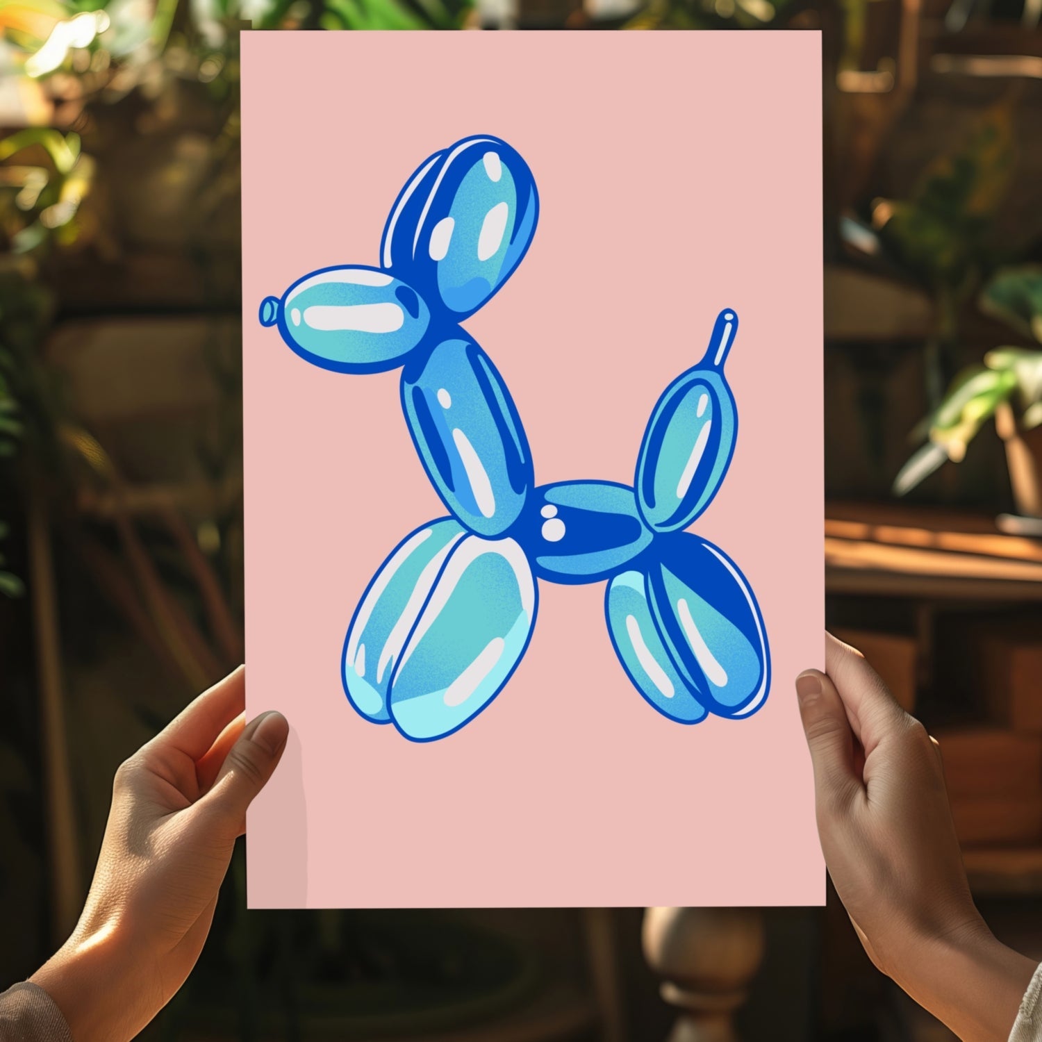 Blue on Blush Pink Balloon Dog Aluminum Print