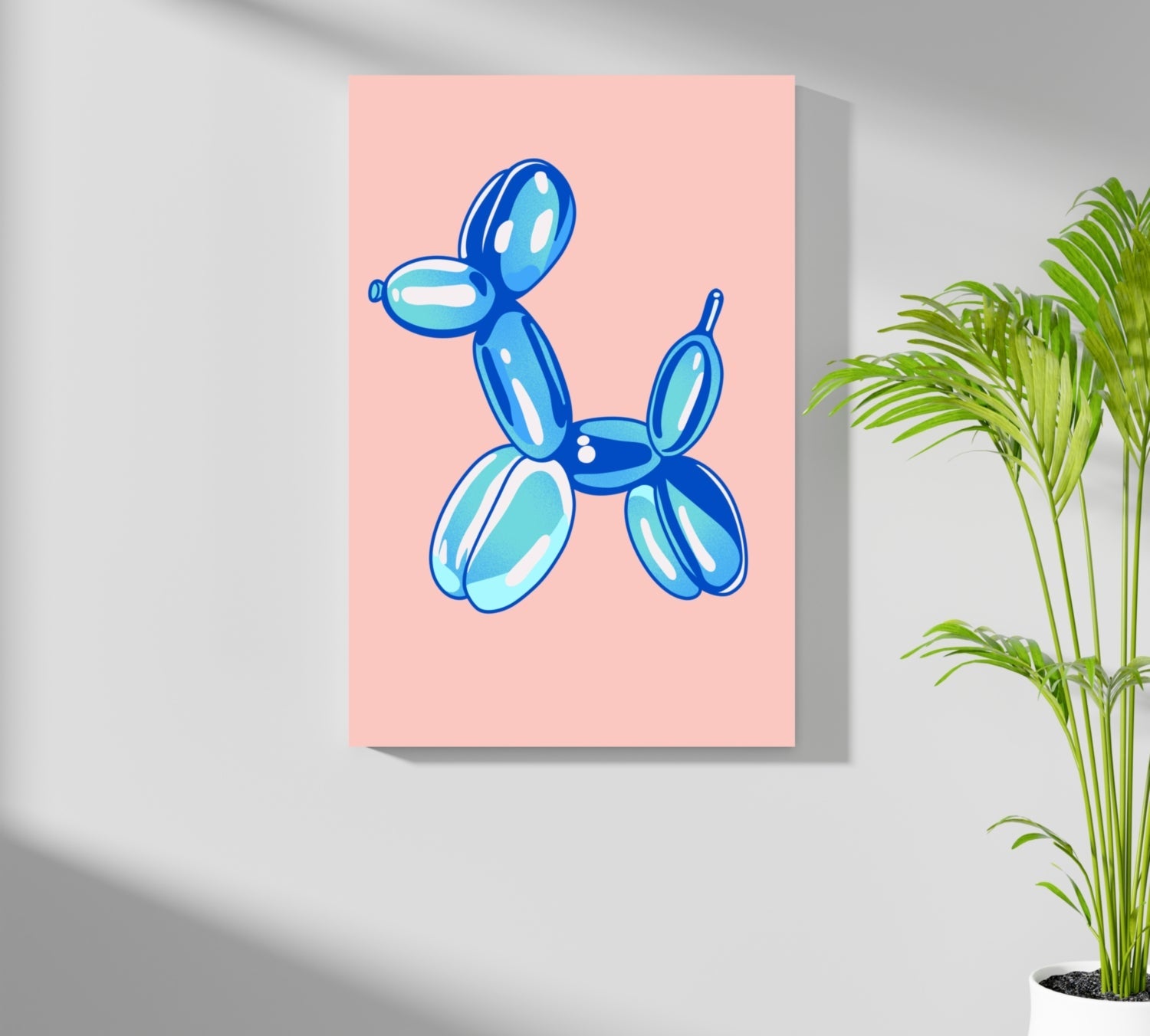 Blue on Blush Pink Balloon Dog Aluminum Print