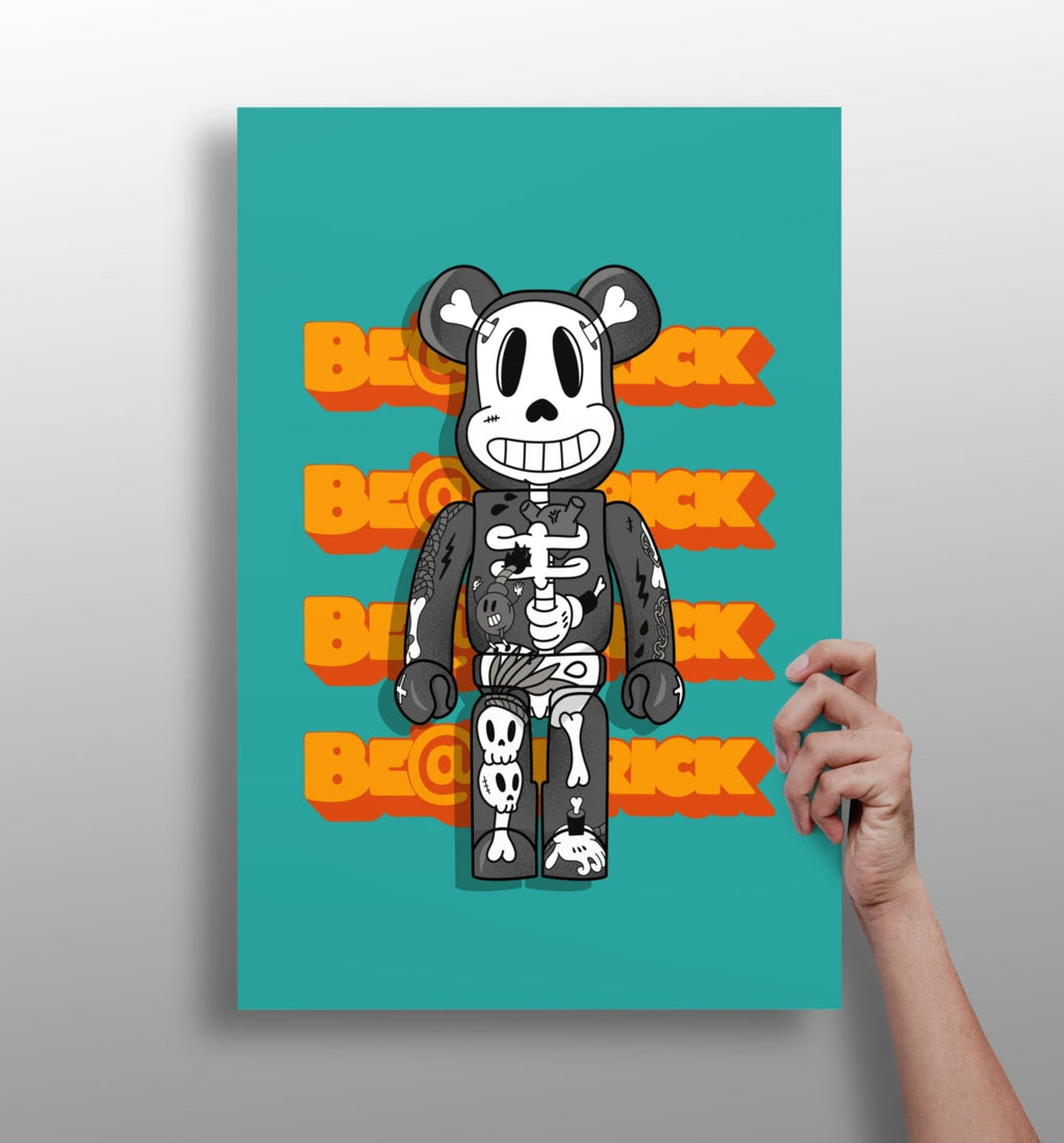 Teal Monochrome Skeleton Toy Bear Aluminum Print