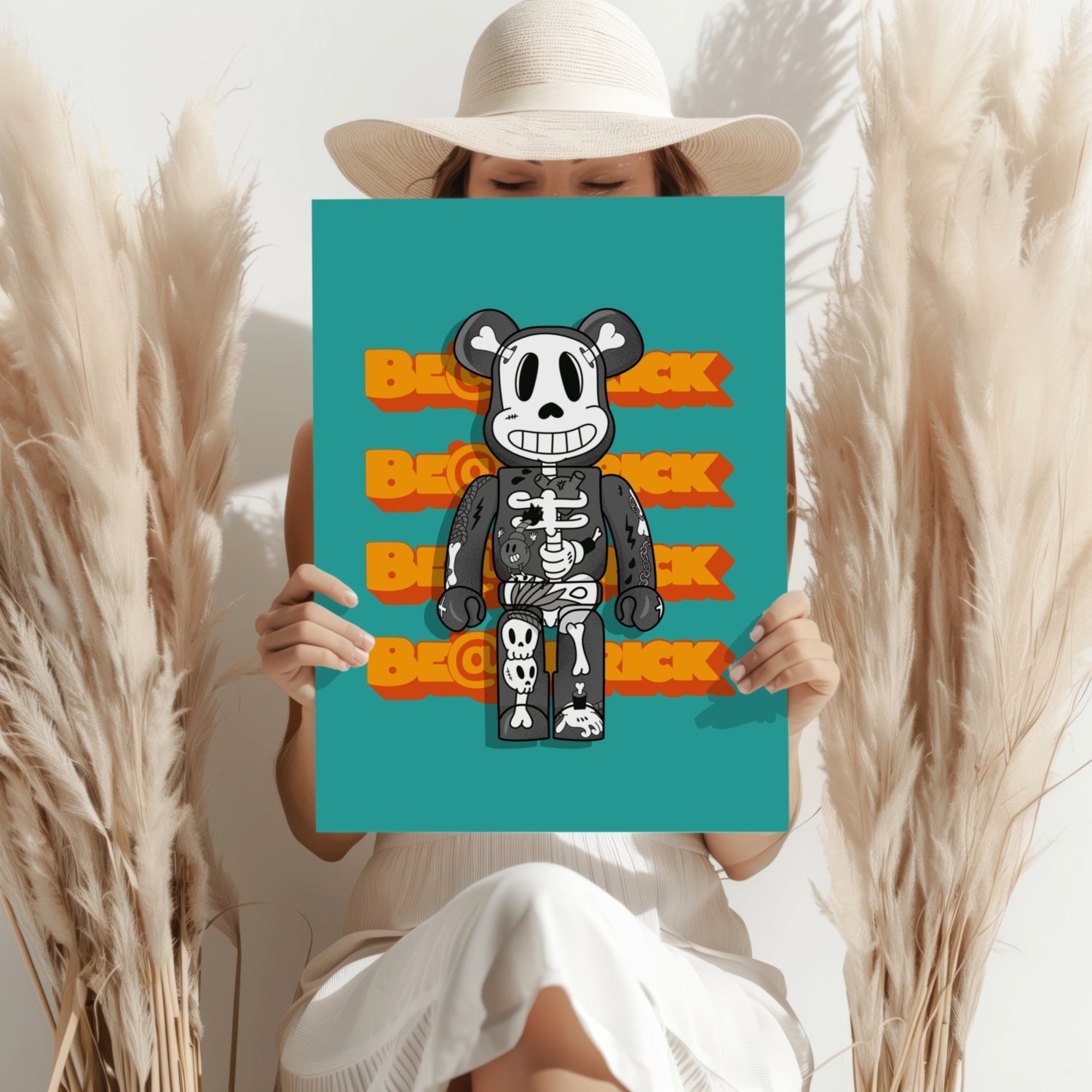 Teal Monochrome Skeleton Toy Bear Aluminum Print