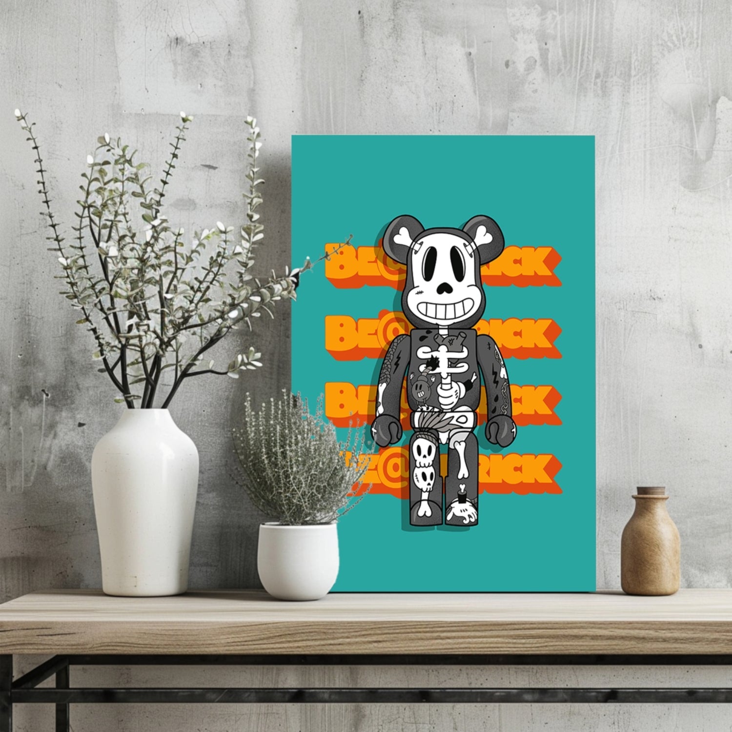 Teal Monochrome Skeleton Toy Bear Aluminum Print