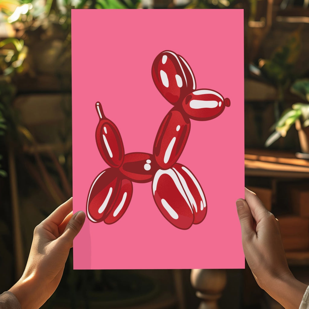 Deep Red on Hot Pink Balloon Dog Aluminum Print