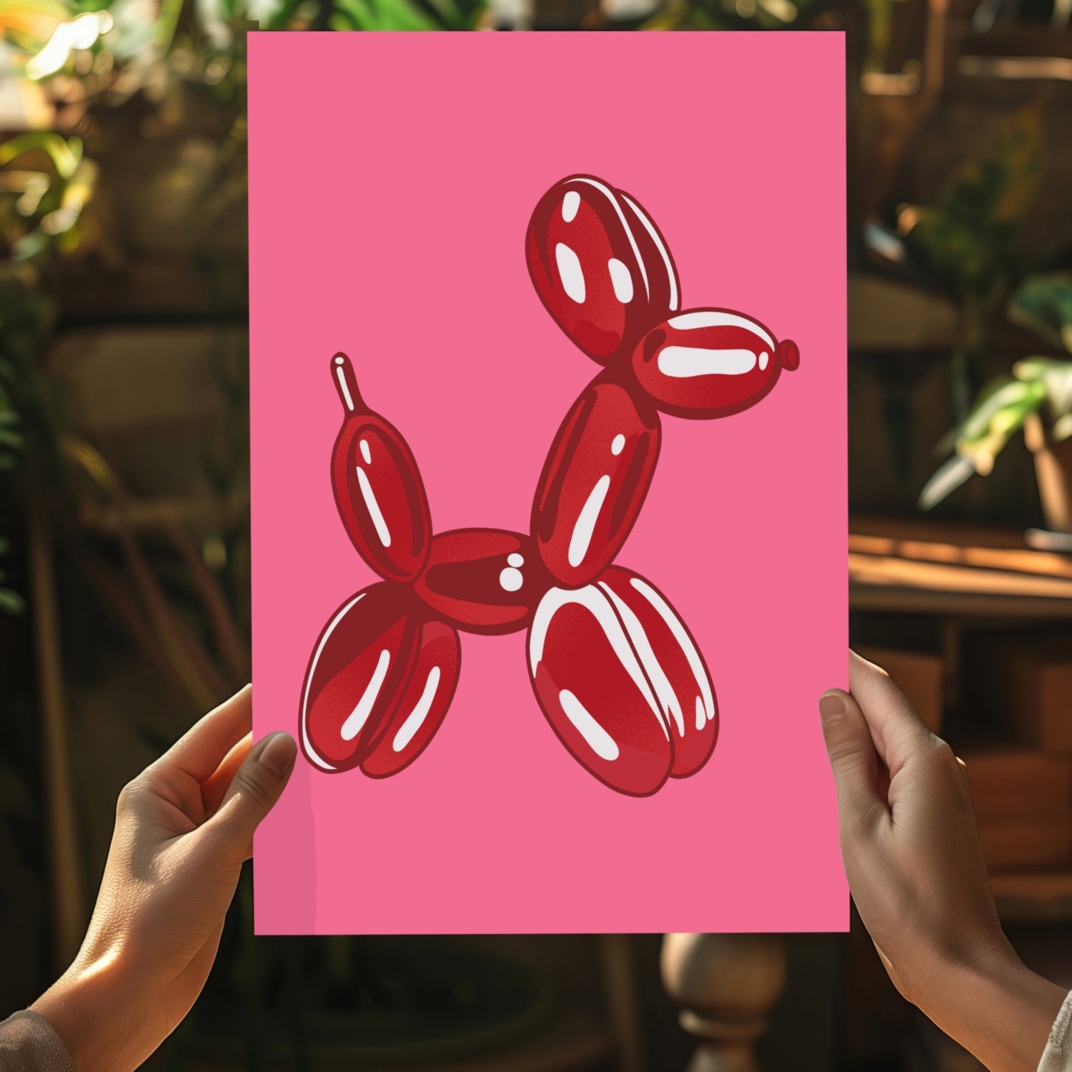 Deep Red on Hot Pink Balloon Dog Aluminum Print