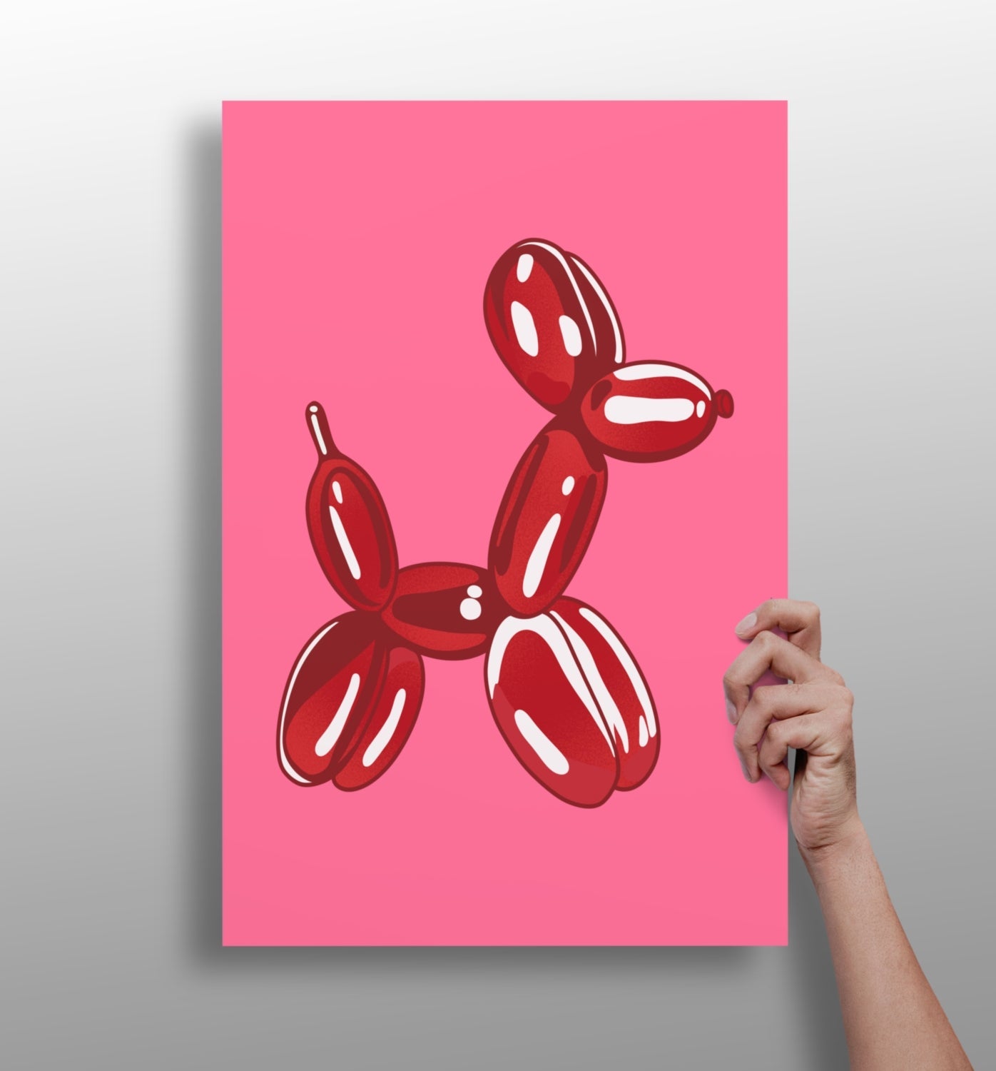 Deep Red on Hot Pink Balloon Dog Aluminum Print