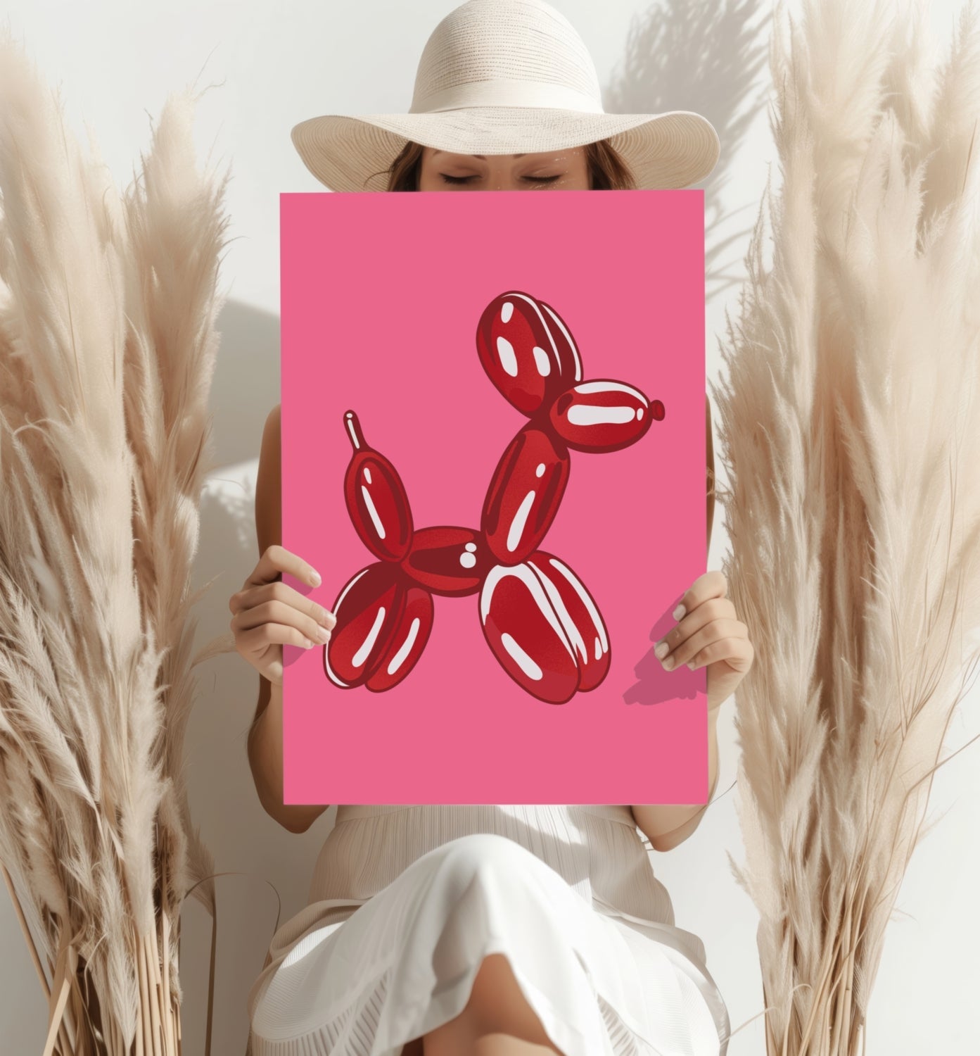 Deep Red on Hot Pink Balloon Dog Aluminum Print