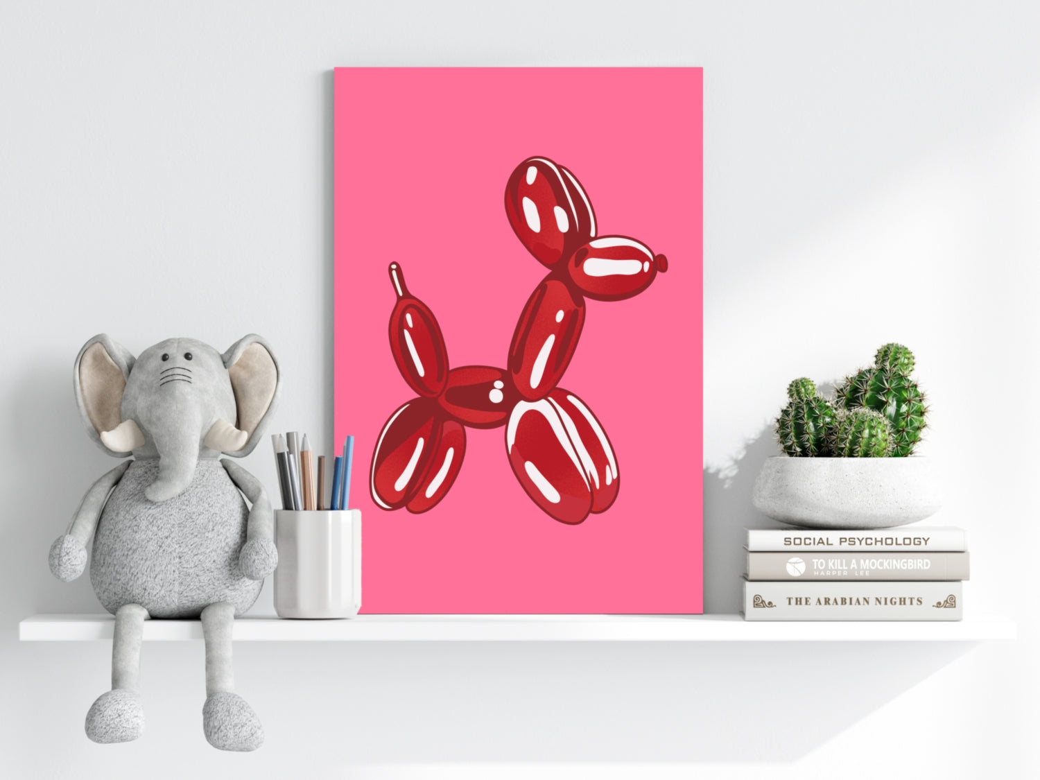 Deep Red on Hot Pink Balloon Dog Aluminum Print
