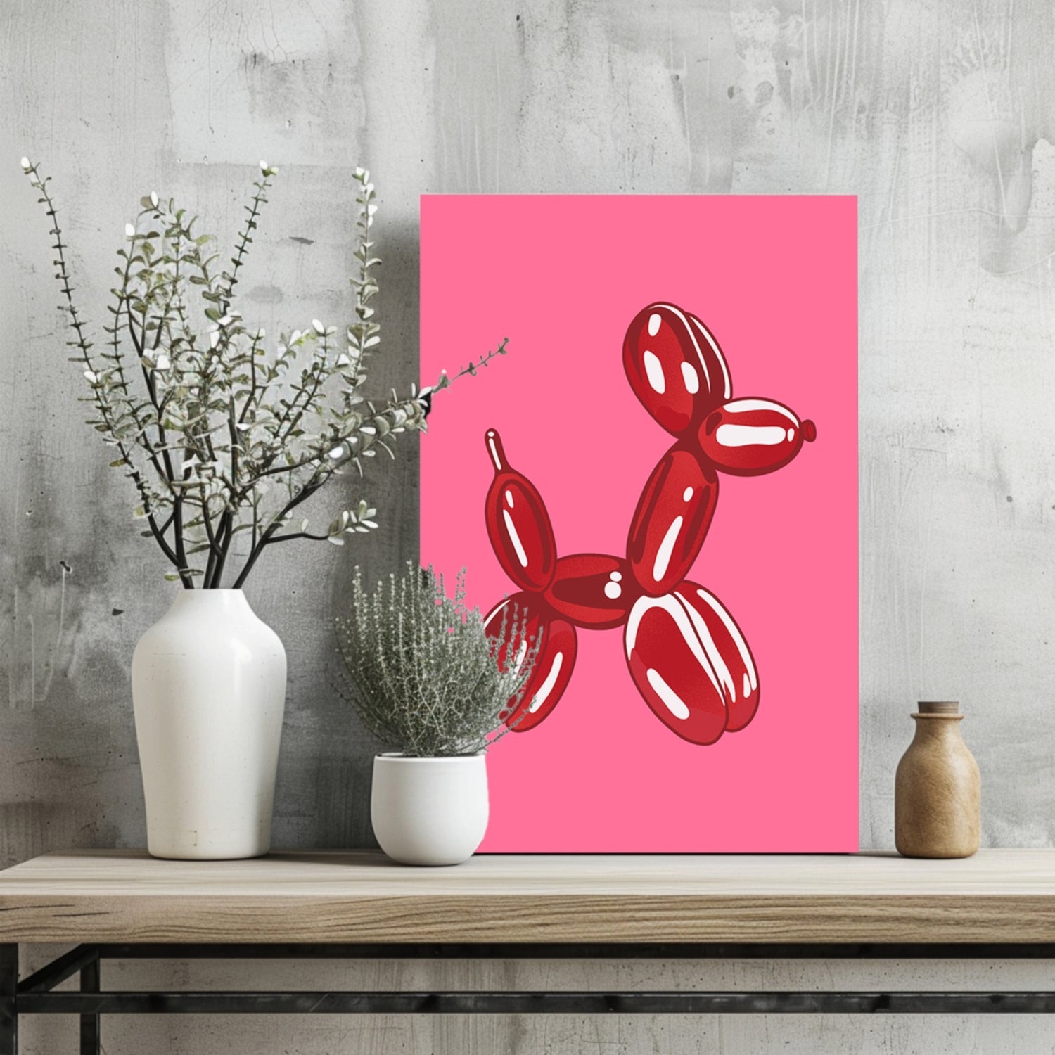 Deep Red on Hot Pink Balloon Dog Aluminum Print