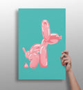 Pink Squatting Pose on Teal Balloon Dog Aluminum Print