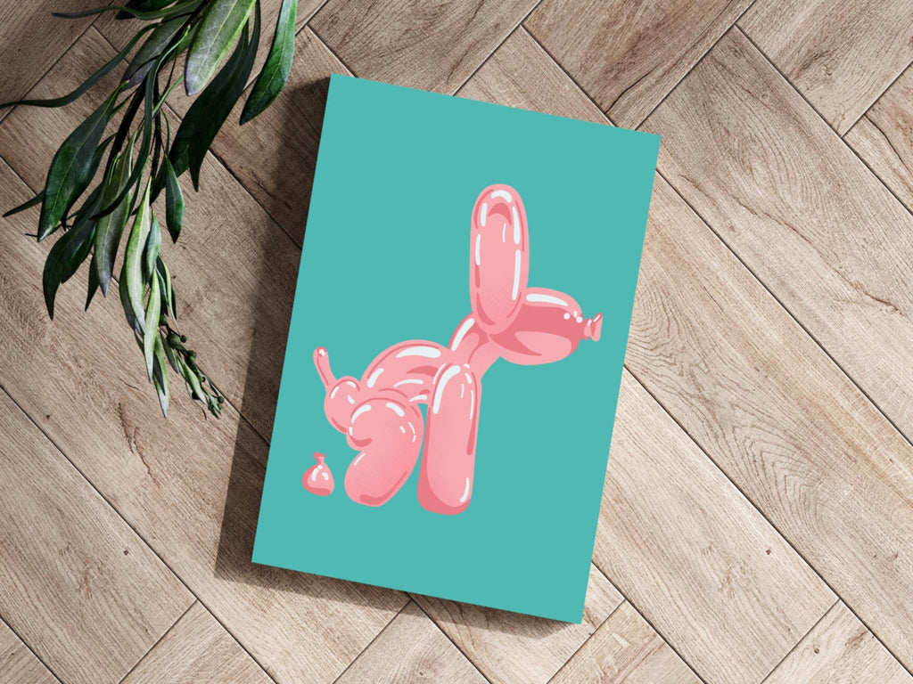 Pink Squatting Pose on Teal Balloon Dog Aluminum Print
