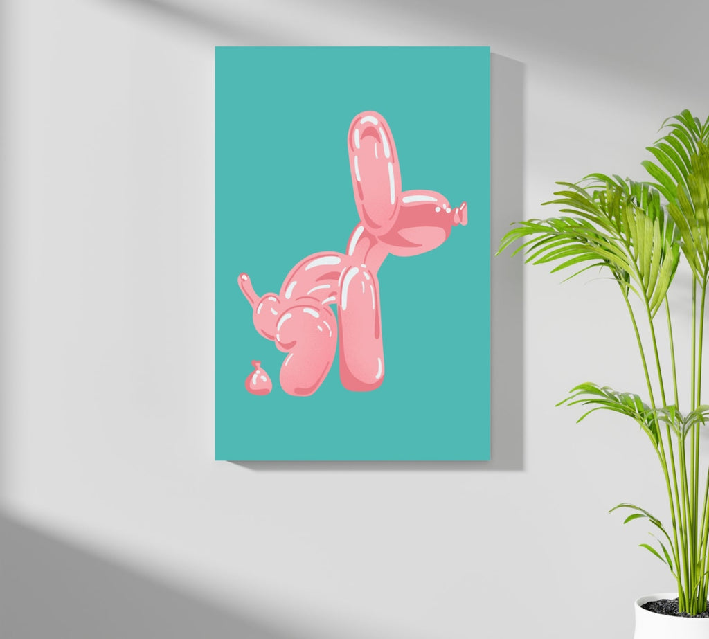 Pink Squatting Pose on Teal Balloon Dog Aluminum Print