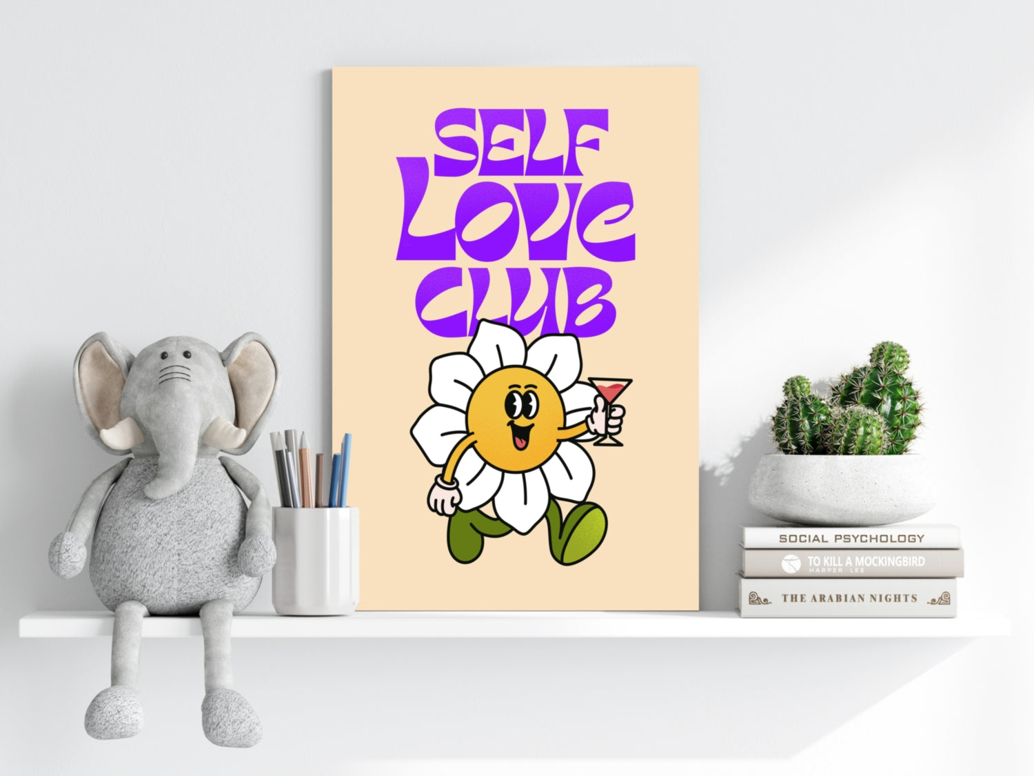 Purple Retro Type Daisy Cocktail Club Aluminum Print